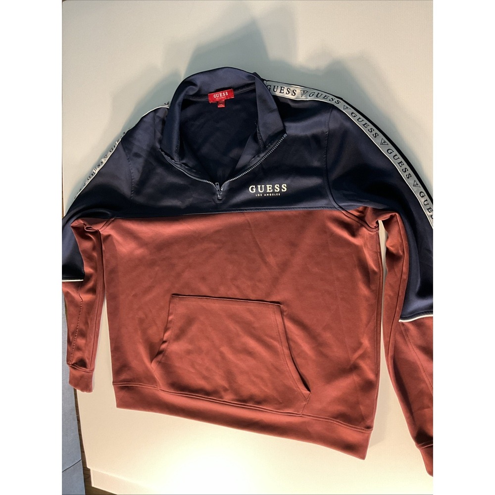 Guess Blue Maroon Sweatshirt Mens L 1/4 Zip Long Sleeve Retro Y2K XXL